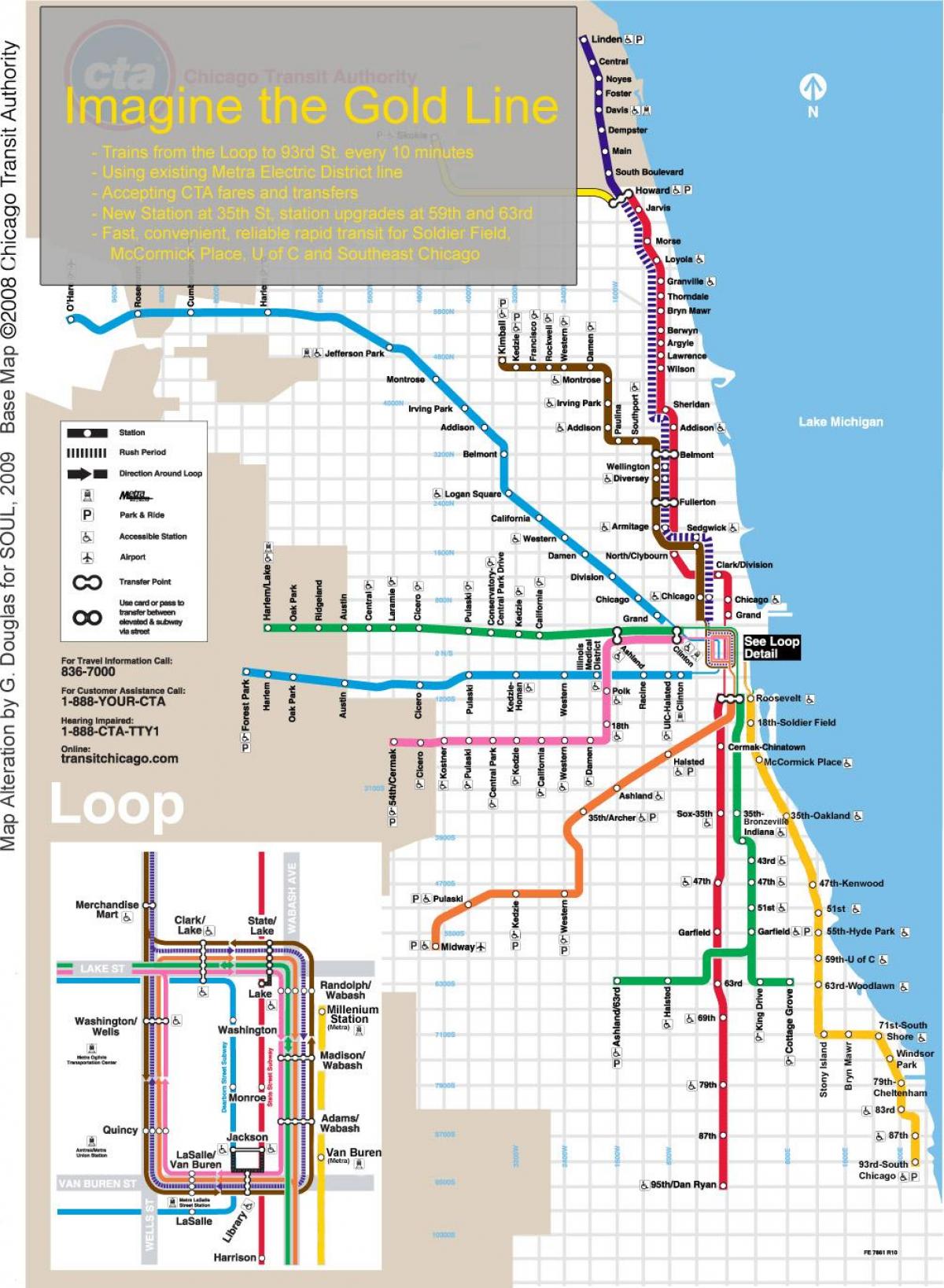 Chicago trein kaart blauwe lijn
