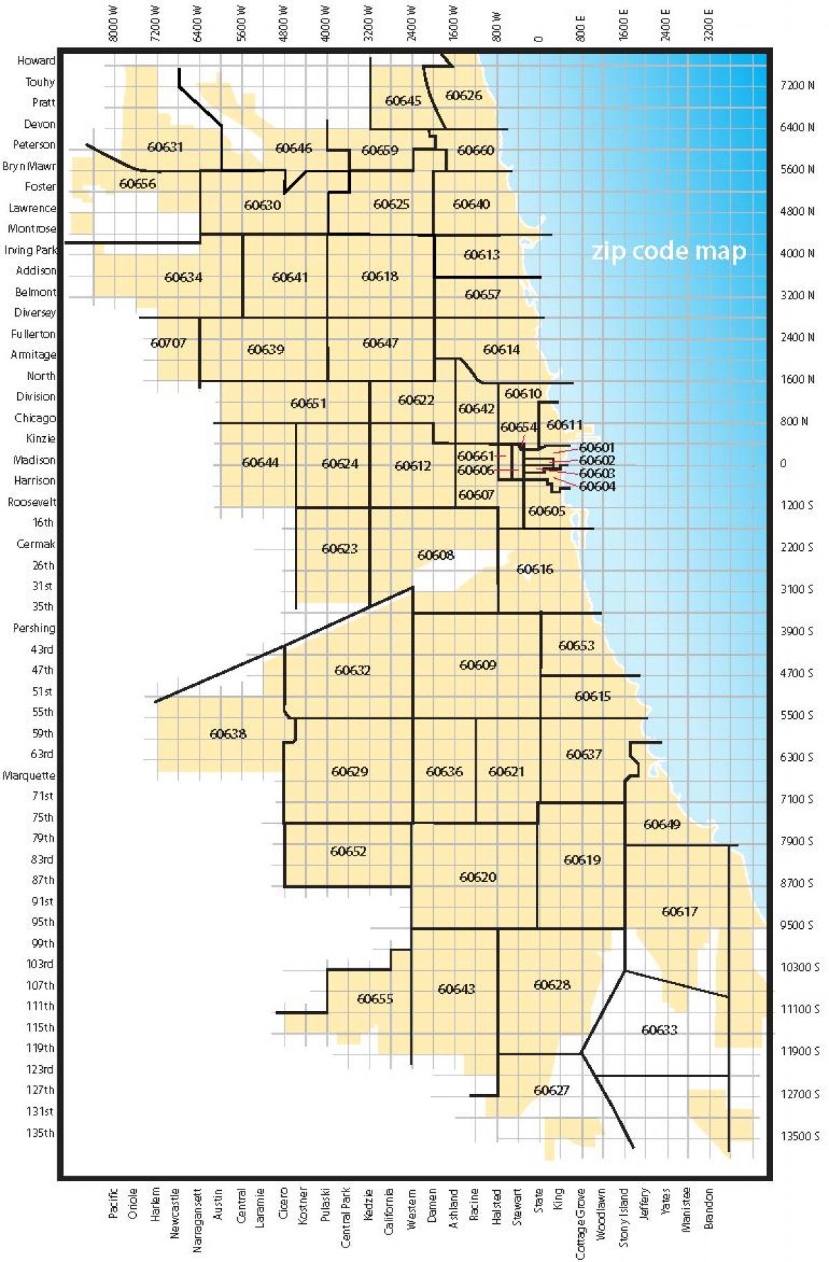 kaart van Chicago zip-codes