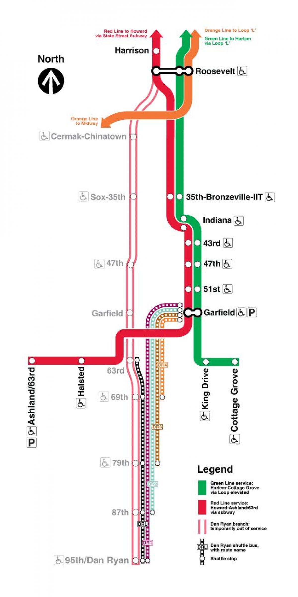 Chicago trein kaart rode lijn