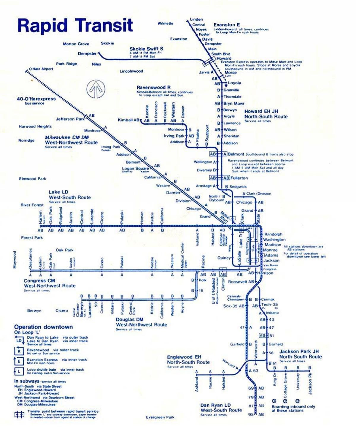 kaart van de blauwe lijn Chicago