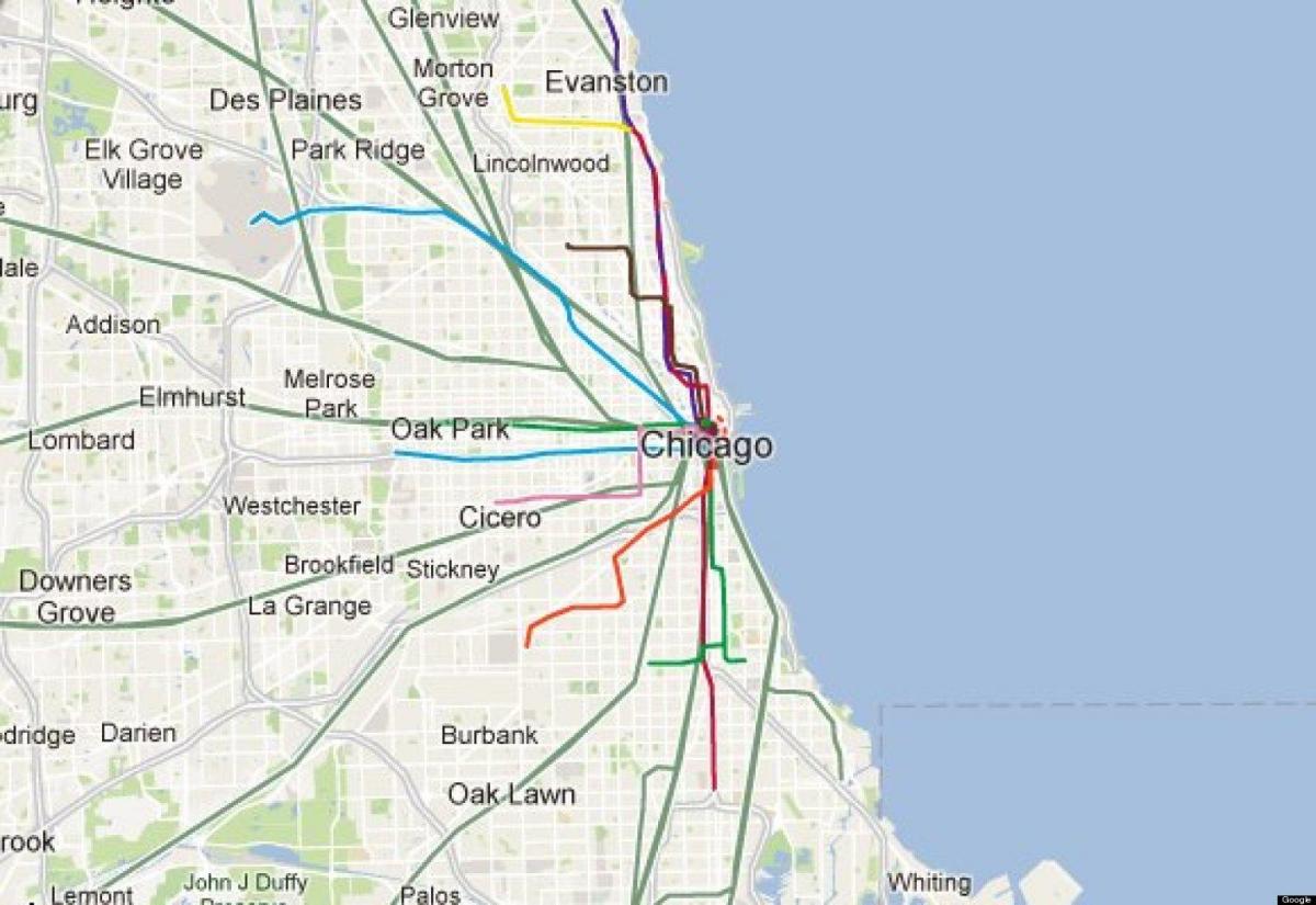 Chicago blauwe lijn de trein kaart