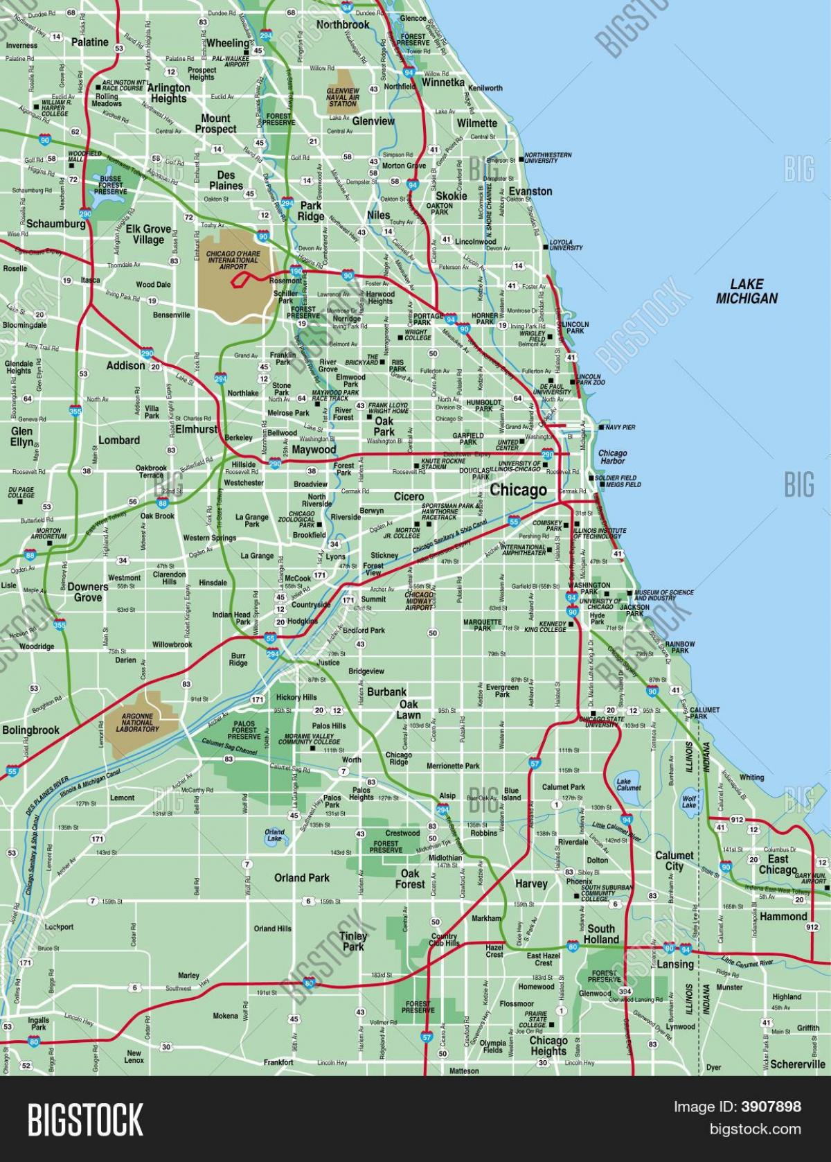 kaart omgeving van Chicago