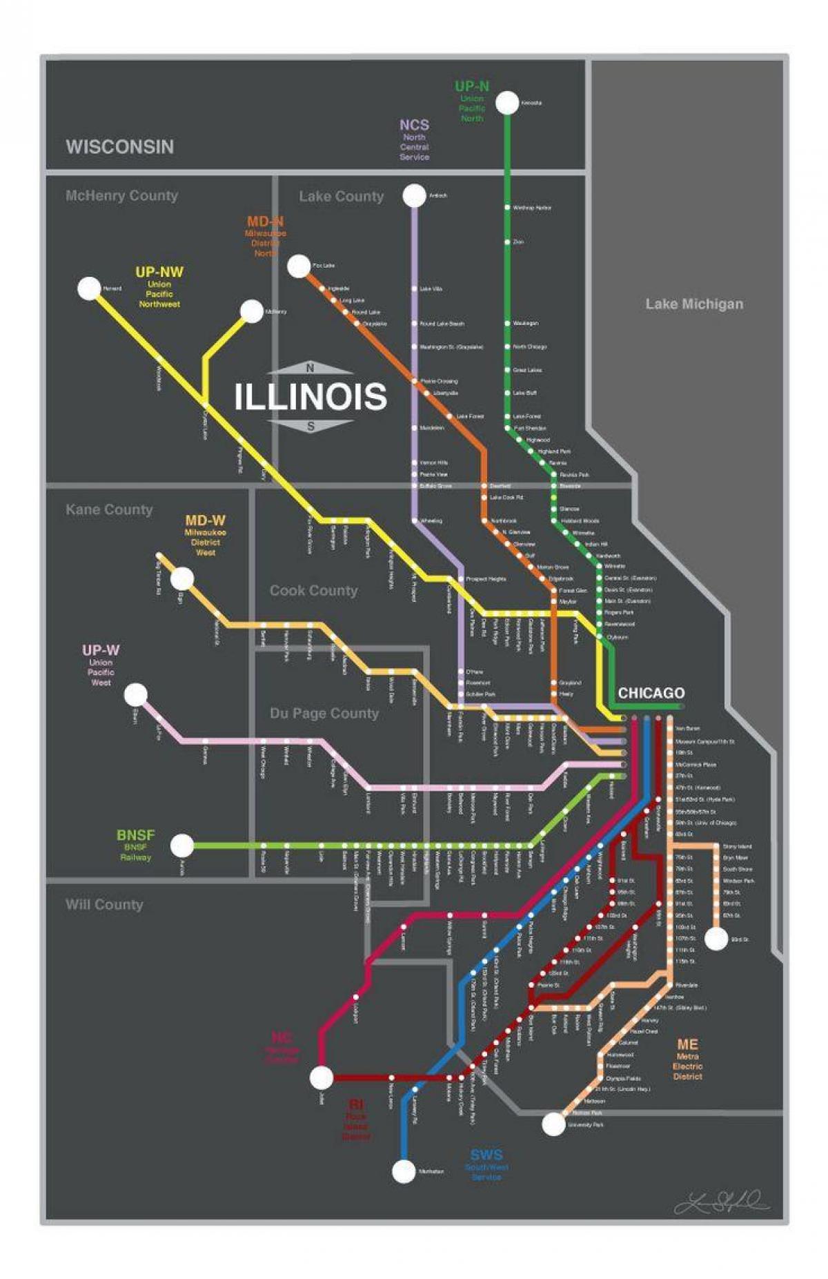 metra trein kaart Chicago