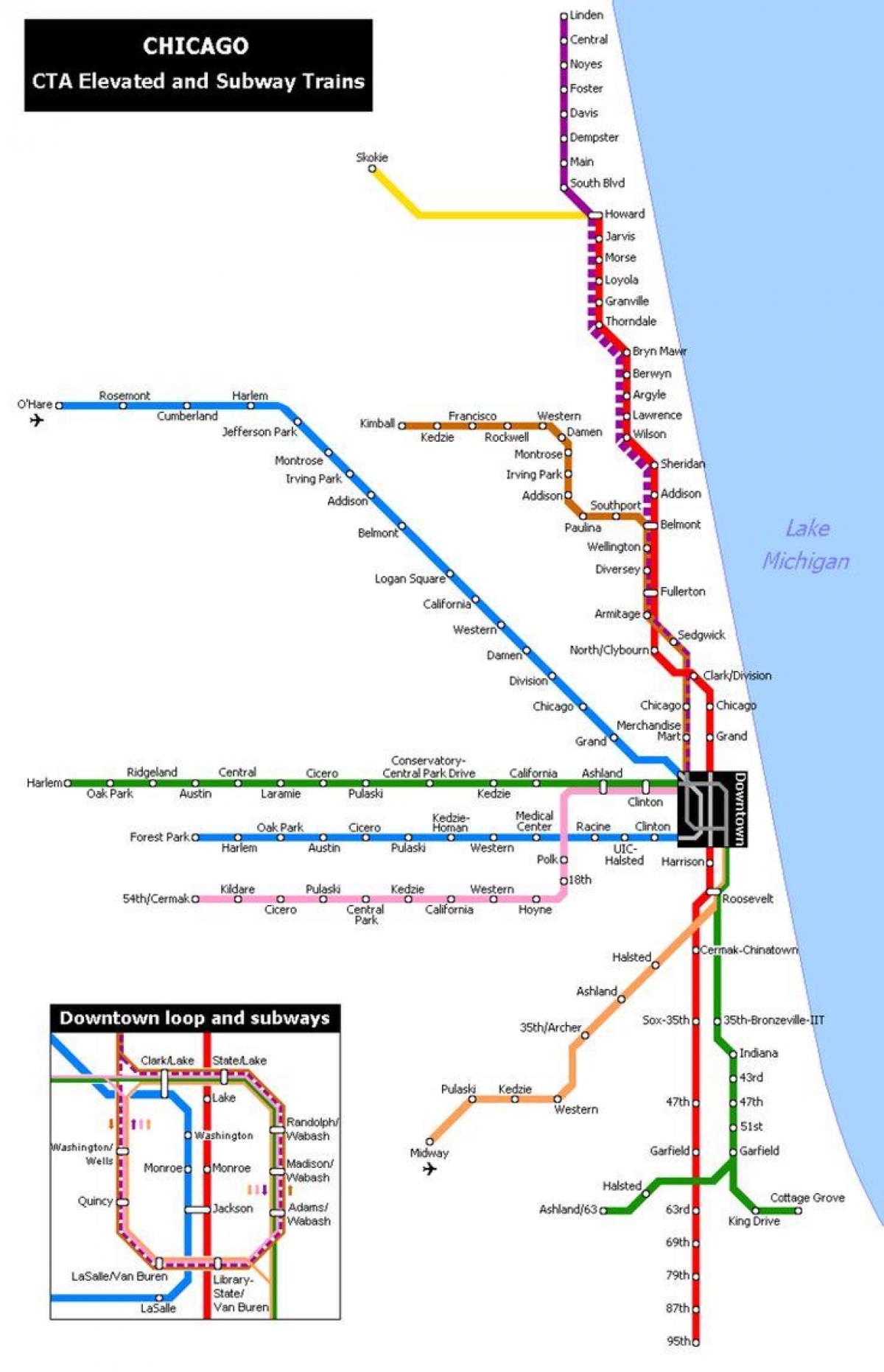 kaart van de metro in Chicago