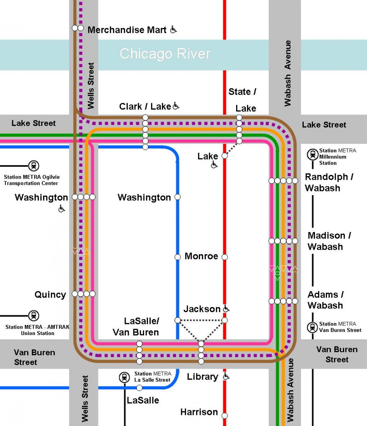 de oranje lijn van de kaart Chicago