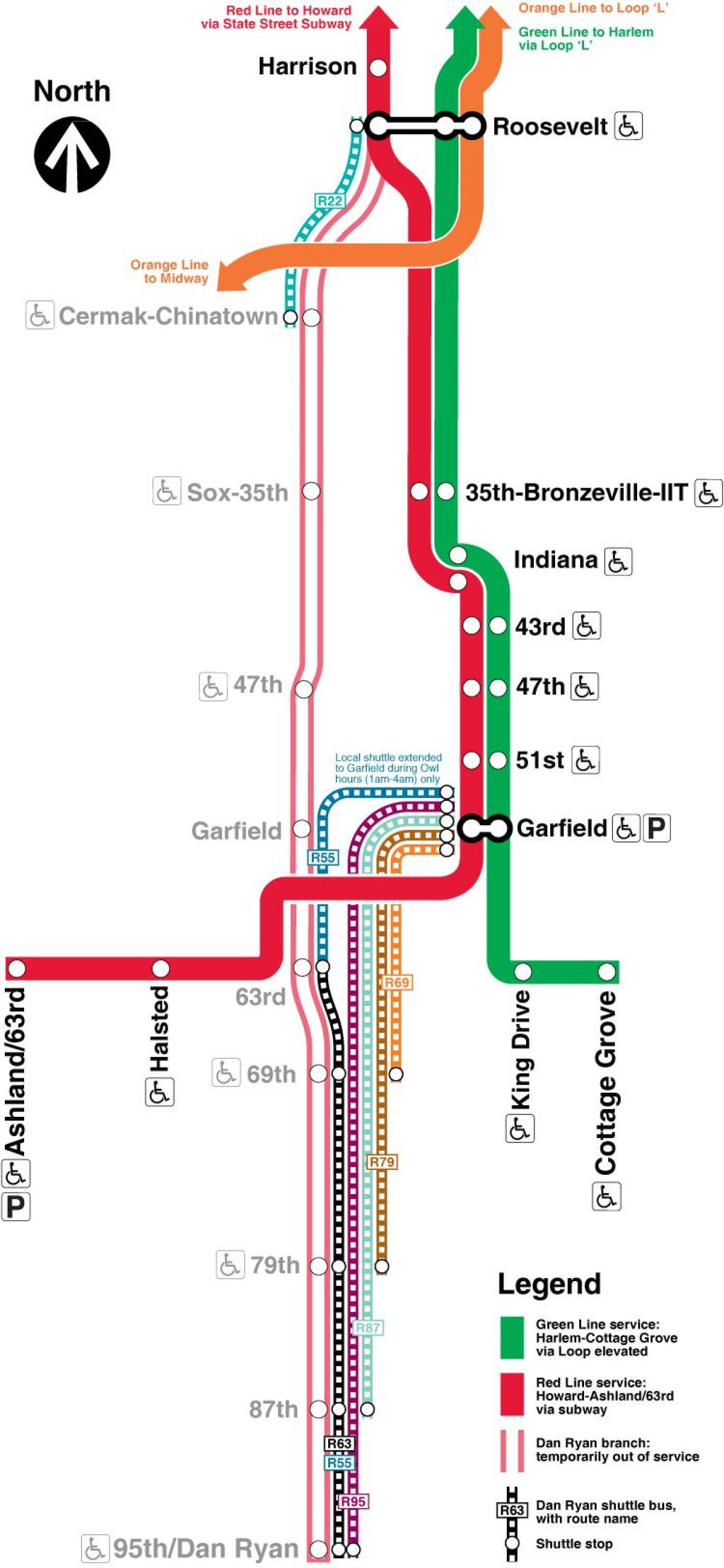 Chicago cta red line kaart