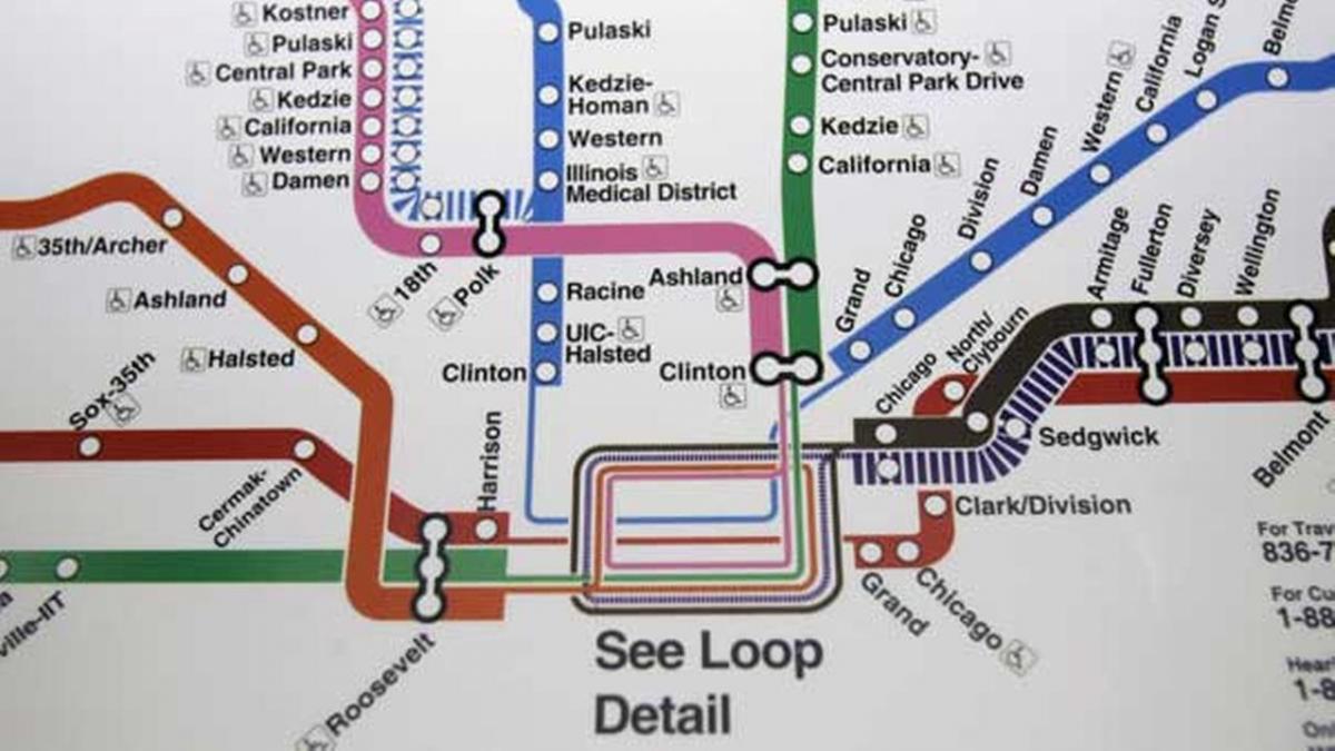 Chicago metro kaart blauwe lijn
