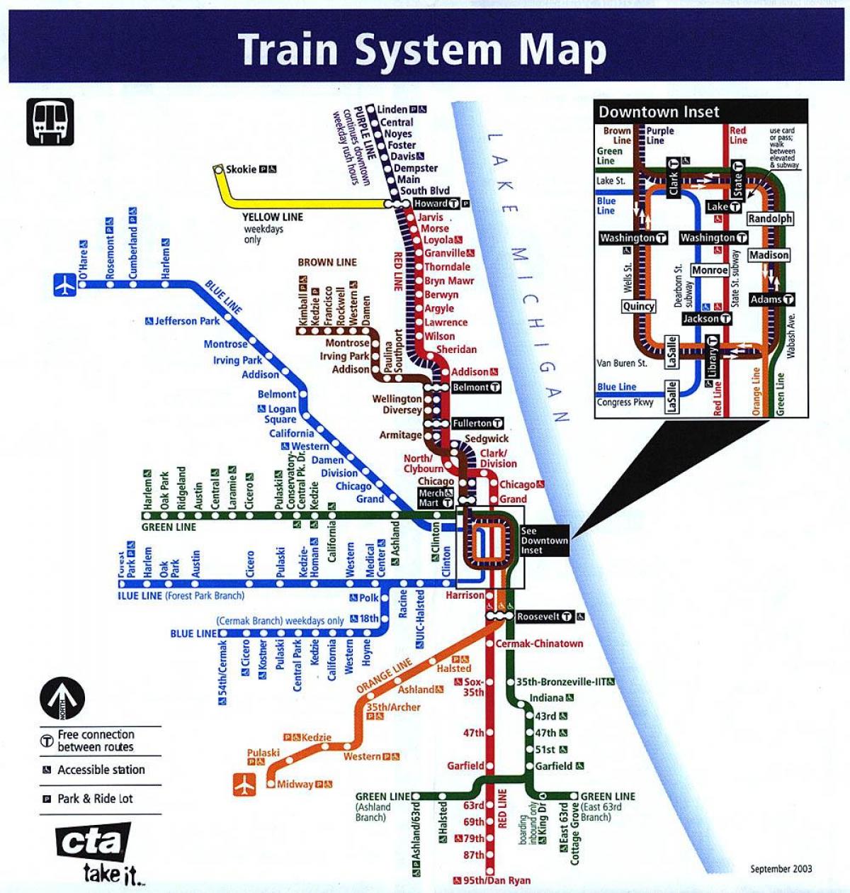 Chicago metro lijnen kaart