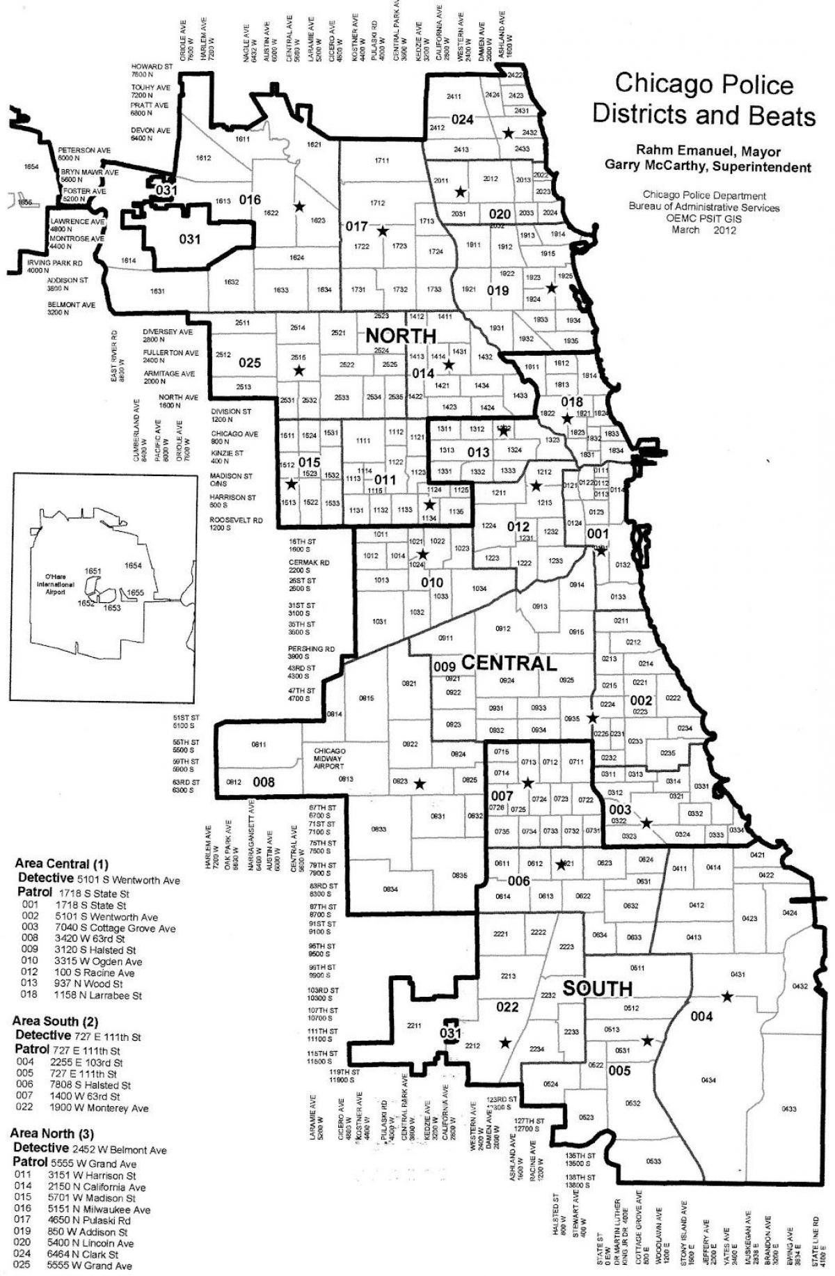 de politie districten kaart van Chicago