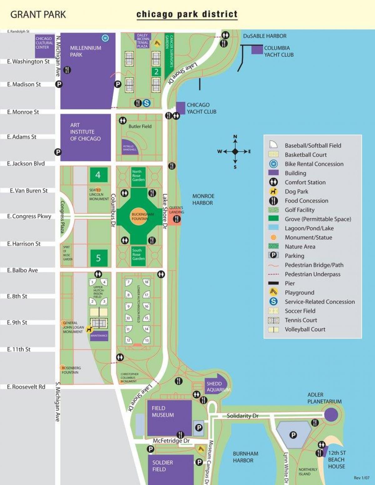 kaart van grant park in Chicago