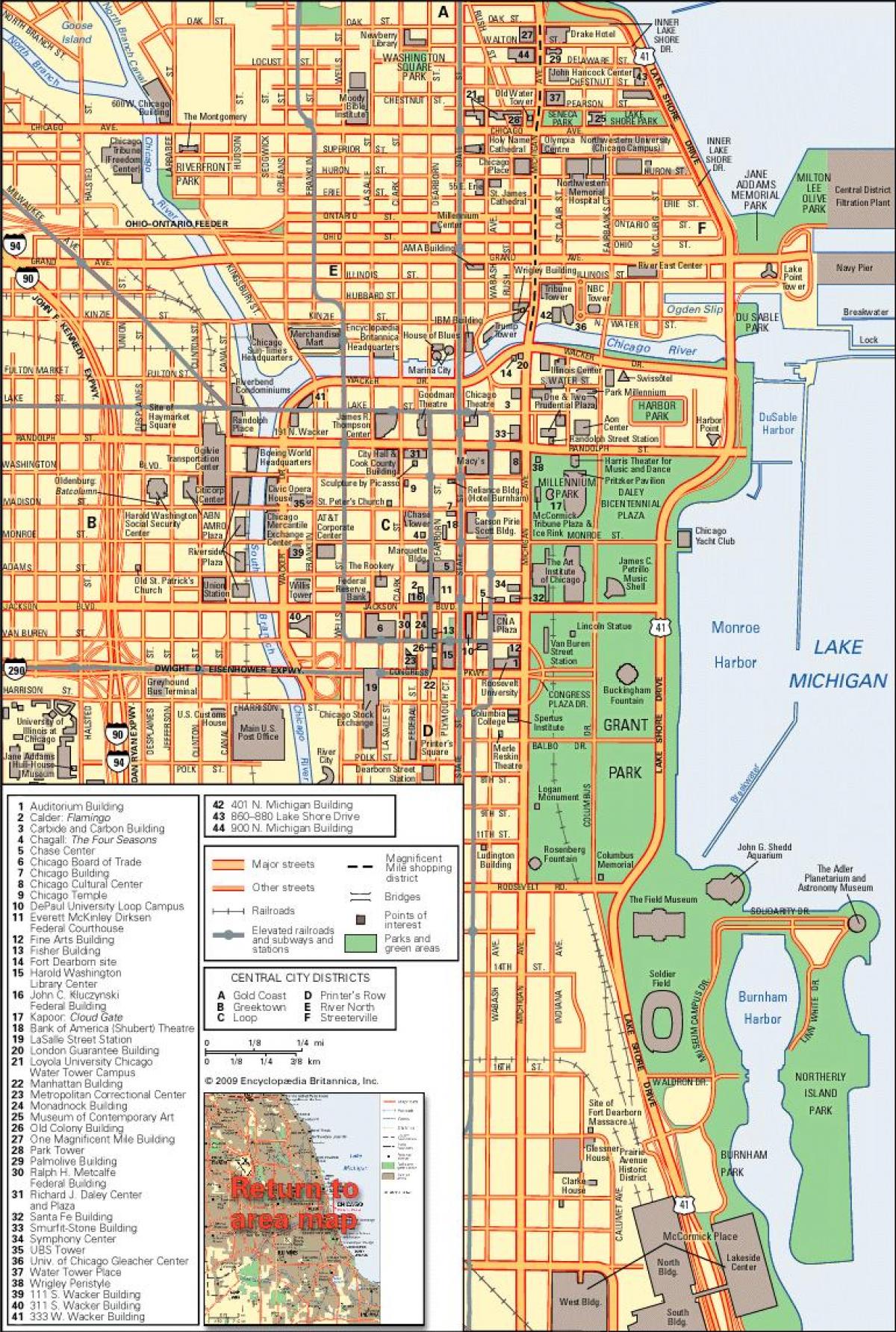 Chicago downtown kaart