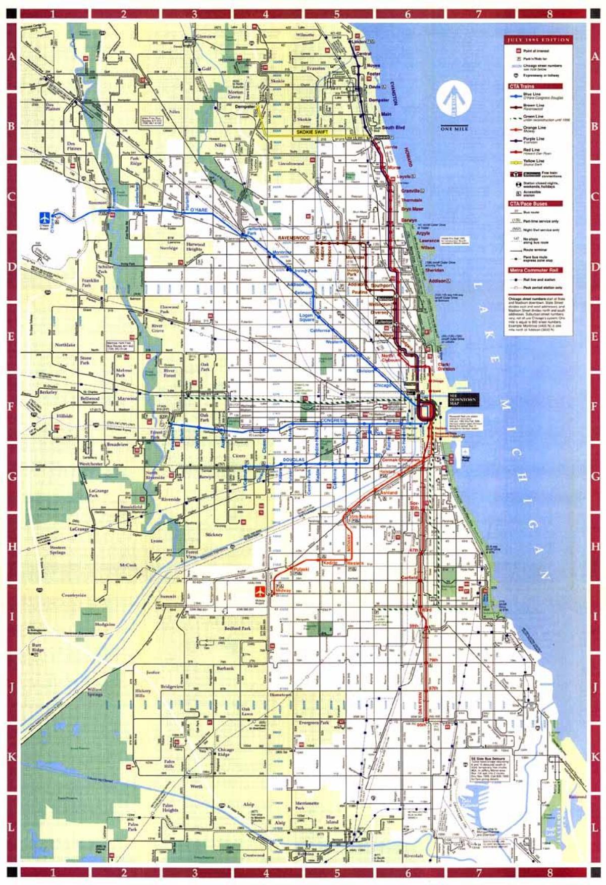stad van Chicago, op een kaart