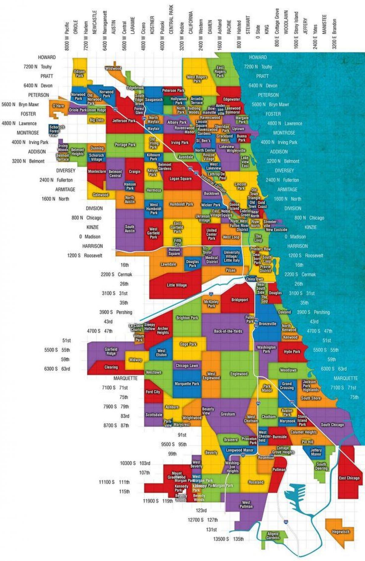 kaart van Chicago en omstreken