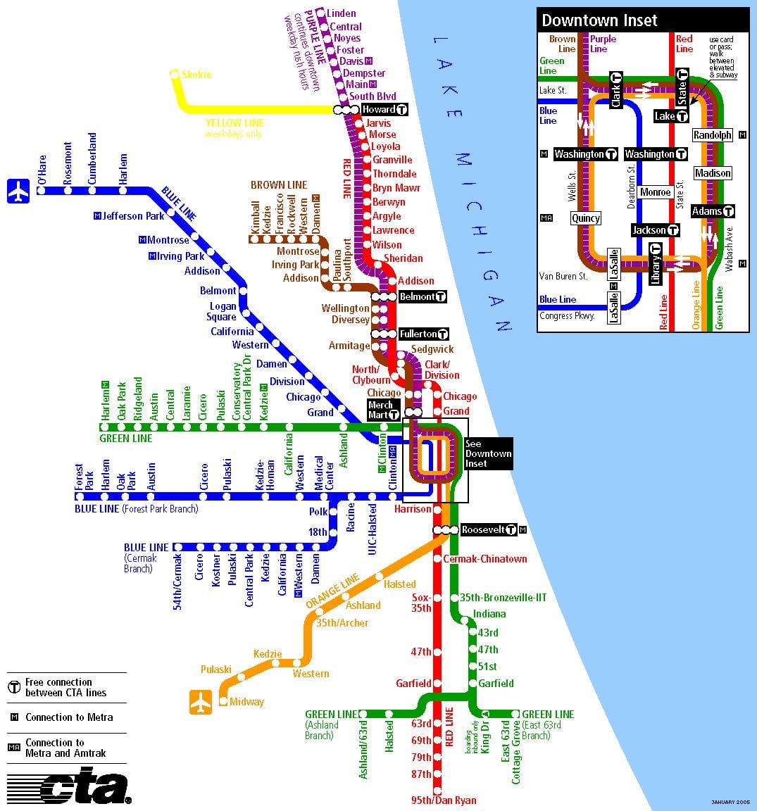 de metro in Chicago kaart