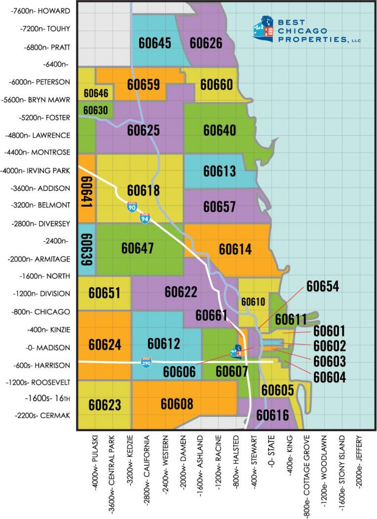 Omgeving van Chicago postcode kaart
