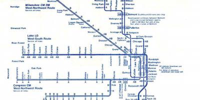Kaart van de blauwe lijn Chicago