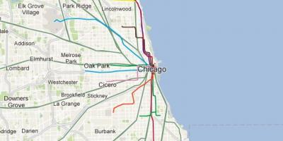 Chicago blauwe lijn de trein kaart