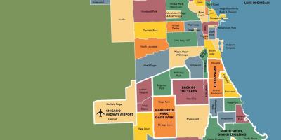 Kaart van de verschillende buurten in Chicago