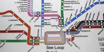 Chicago metro kaart blauwe lijn